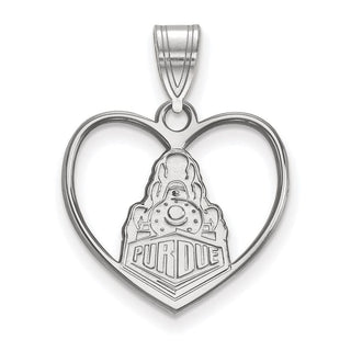 Sterling Silver Rhodium-plated LogoArt Purdue University Boilermakers Train Logo Heart Pendant