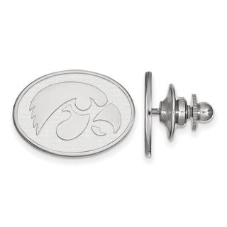 Sterling Silver Rhodium-plated LogoArt University of Iowa Hawk Oval Lapel Pin