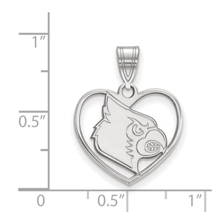 Sterling Silver Rhodium-plated LogoArt University of Louisville Cardinal Heart Pendant