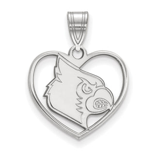 Sterling Silver Rhodium-plated LogoArt University of Louisville Cardinal Heart Pendant
