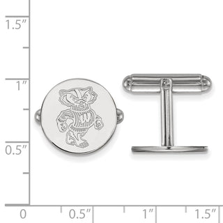 Sterling Silver Rhodium-plated LogoArt University of Wisconsin Badger Cuff Links