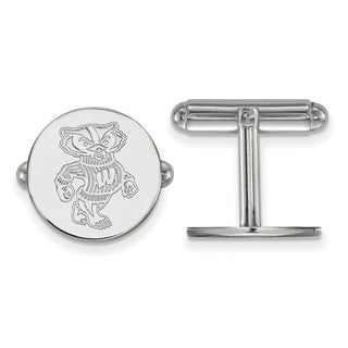 Sterling Silver Rhodium-plated LogoArt University of Wisconsin Badger Cuff Links