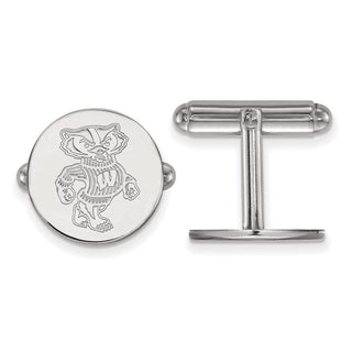 Sterling Silver Rhodium-plated LogoArt University of Wisconsin Badger Cuff Links
