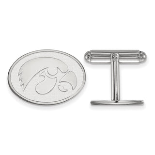Sterling Silver Rhodium-plated LogoArt University of Iowa Hawk Oval Cuff Links