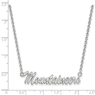Sterling Silver Rhodium-plated LogoArt West Virginia University Mountaineers Script Medium Pendant 18 inch Necklace