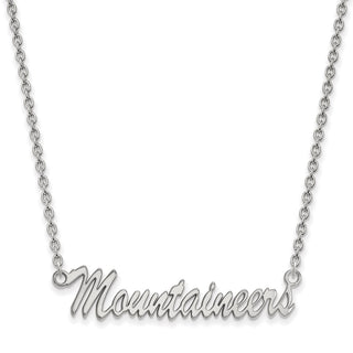 Sterling Silver Rhodium-plated LogoArt West Virginia University Mountaineers Script Medium Pendant 18 inch Necklace