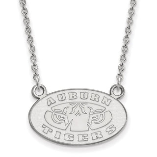 Sterling Silver Rhodium-plated LogoArt Auburn Tigers Small Pendant 18 inch Necklace