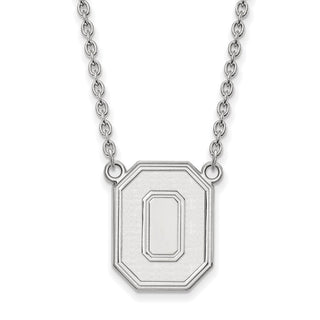 Sterling Silver Rhodium-plated LogoArt The Ohio State University Letter O Large Pendant 18 inch Necklace