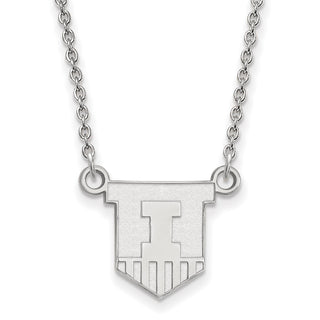 Sterling Silver Rhodium-plated LogoArt University of Illinois Victory Badge Small Pendant 18 inch Necklace