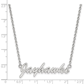 Sterling Silver Rhodium-plated LogoArt University of Kansas Jayhawks Script Pendant 18 inch Necklace