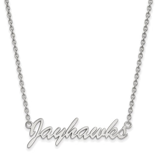 Sterling Silver Rhodium-plated LogoArt University of Kansas Jayhawks Script Pendant 18 inch Necklace