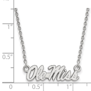 Sterling Silver Rhodium-plated LogoArt University of Mississippi Ole Miss Small Pendant 18 inch Necklace
