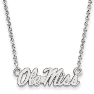 Sterling Silver Rhodium-plated LogoArt University of Mississippi Ole Miss Small Pendant 18 inch Necklace