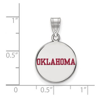 Sterling Silver Rhodium-plated LogoArt University of Oklahoma Medium Enameled Disc Pendant