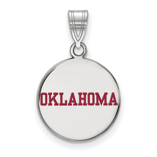 Sterling Silver Rhodium-plated LogoArt University of Oklahoma Medium Enameled Disc Pendant