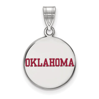 Sterling Silver Rhodium-plated LogoArt University of Oklahoma Medium Enameled Disc Pendant
