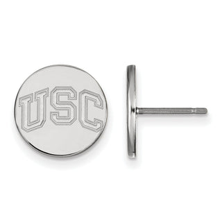 Sterling Silver Rhodium-plated LogoArt University of Southern California U-S-C Extra Small Disc Post Earrings