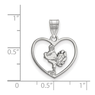 Sterling Silver Rhodium-plated LogoArt Virginia Tech HokieBird Heart Pendant