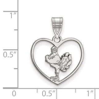 Sterling Silver Rhodium-plated LogoArt Virginia Tech HokieBird Heart Pendant