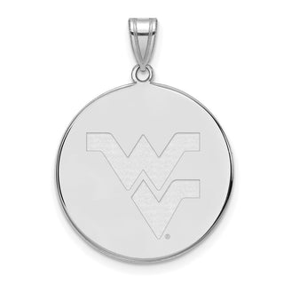 Sterling Silver Rhodium-plated LogoArt West Virginia University W-V Extra Large Disc Pendant