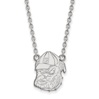 Sterling Silver Rhodium-plated LogoArt University of Georgia Bulldog Large Pendant 18 inch Necklace