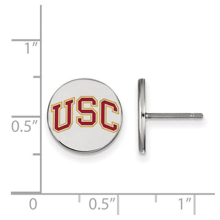 Sterling Silver Rhodium-plated LogoArt University of Southern California U-S-C Extra Small Enameled Disc Post Earrings