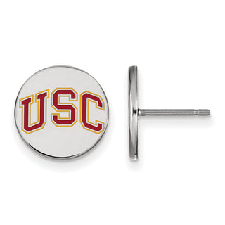 Sterling Silver Rhodium-plated LogoArt University of Southern California U-S-C Extra Small Enameled Disc Post Earrings