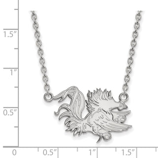 14k White Gold LogoArt University of South Carolina Gamecock Large Pendant 18 inch Necklace