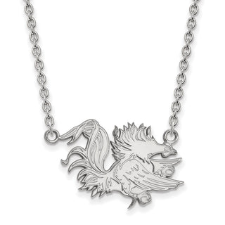 Sterling Silver Rhodium-plated LogoArt University of South Carolina Gamecock Large Pendant 18 inch Necklace