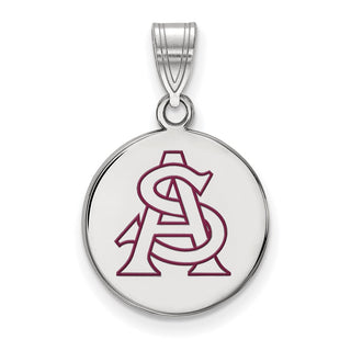 Sterling Silver Rhodium-plated LogoArt Arizona State University A-S Medium Enameled Disc Pendant