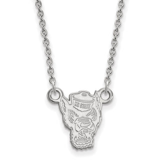Sterling Silver Rhodium-plated LogoArt North Carolina State University Wolf Small Pendant 18 inch Necklace