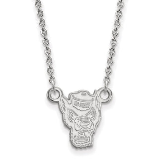 10k White Gold LogoArt North Carolina State University Wolf Small Pendant 18 inch Necklace