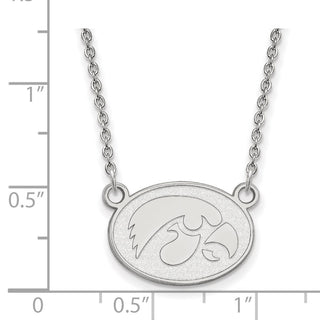 10k White Gold LogoArt University of Iowa Hawk Small Oval Pendant 18 inch Necklace