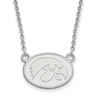 Sterling Silver Rhodium-plated LogoArt University of Iowa Hawk Small Oval Pendant 18 inch Necklace