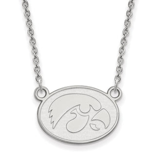 14k White Gold LogoArt University of Iowa Hawk Small Oval Pendant 18 inch Necklace