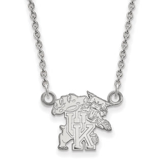 Sterling Silver Rhodium-plated LogoArt University of Kentucky U-K Wildcat Small Pendant 18 inch Necklace