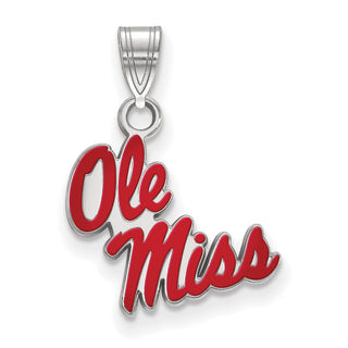 Sterling Silver Rhodium-plated LogoArt University of Mississippi Ole Miss Small Enameled Pendant