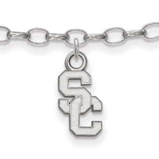 Sterling Silver Rhodium-plated LogoArt University of Southern California S-C 9 inch Anklet