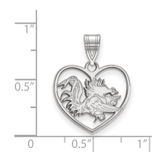 Sterling Silver Rhodium-plated LogoArt University of South Carolina Gamecock Heart Pendant