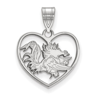 Sterling Silver Rhodium-plated LogoArt University of South Carolina Gamecock Heart Pendant