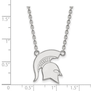 10k White Gold LogoArt Michigan State University Spartan Large Pendant 18 inch Necklace