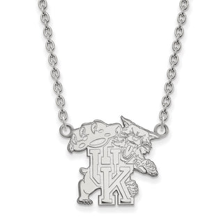 Sterling Silver Rhodium-plated LogoArt University of Kentucky U-K Wildcat Large Pendant 18 inch Necklace