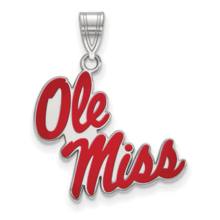 Sterling Silver Rhodium-plated LogoArt University of Mississippi Ole Miss Large Enameled Pendant