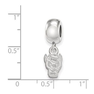 Sterling Silver Rhodium-plated LogoArt North Carolina State University Wolf Extra Small Dangle Bead Charm