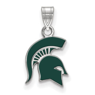 Sterling Silver Rhodium-plated LogoArt Michigan State University Spartan Small Enameled Pendant