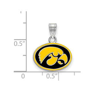 Sterling Silver Rhodium-plated LogoArt University of Iowa Hawk Small Oval Enameled Pendant