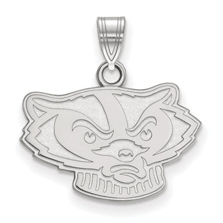 14k White Gold LogoArt University of Wisconsin Badger Small Pendant