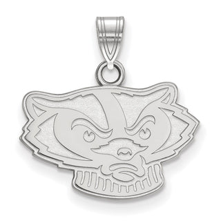 14k White Gold LogoArt University of Wisconsin Badger Small Pendant