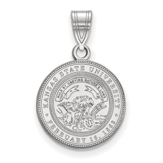 Sterling Silver Rhodium-plated LogoArt Kansas State University Medium Crest Pendant