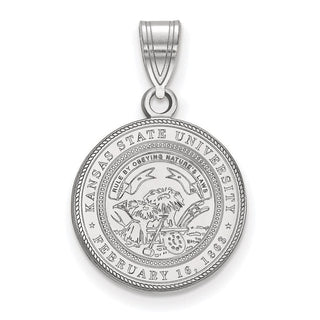 Sterling Silver Rhodium-plated LogoArt Kansas State University Medium Crest Pendant